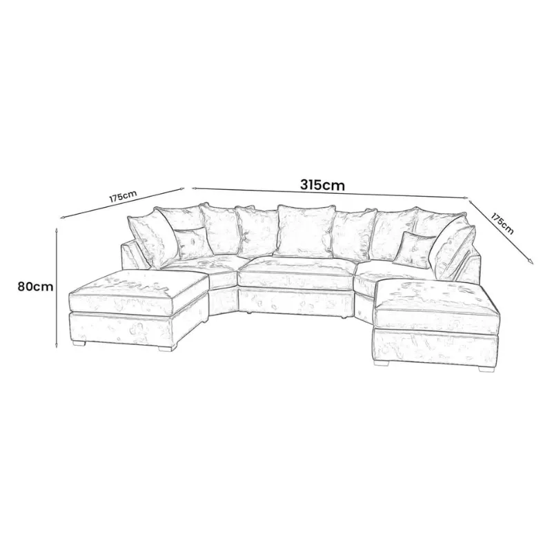 Bishop U shape Corner Sofa 7 Seater Modular Green Couch Scatter Cushions Plush Velvet