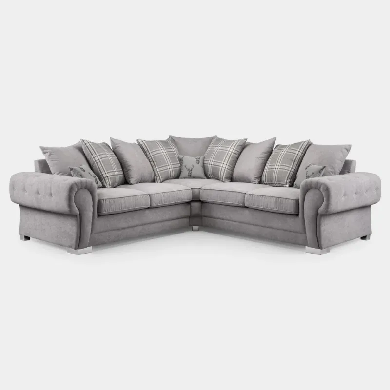 Chesterfield Verona Grey Corner Sofa Suite Scatter Cushions Grey Sofa