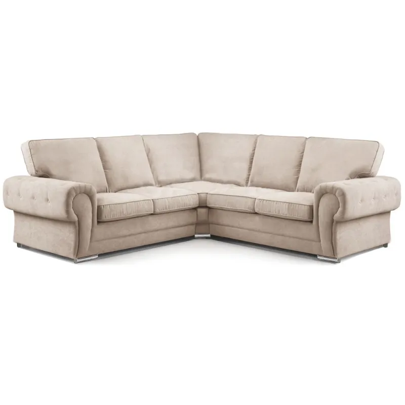Luxury Verona 2C2 Corner Sofa Suite High Back Chesterfield Beige Couch