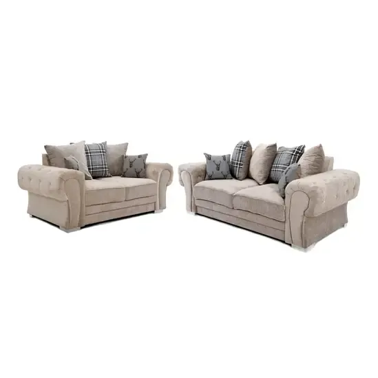 Verona Chesterfield 3+2 Seater Sofa Set Beige 3 Settee & 2 Settee Couch
