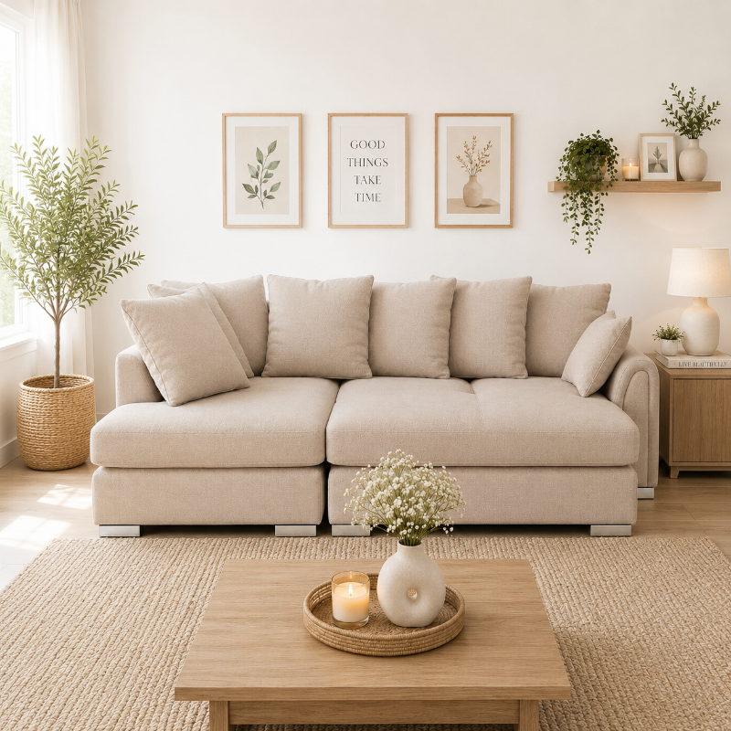 Corner L shape 4 Seater Chiswick Dublin Sofa with footstool in Beige