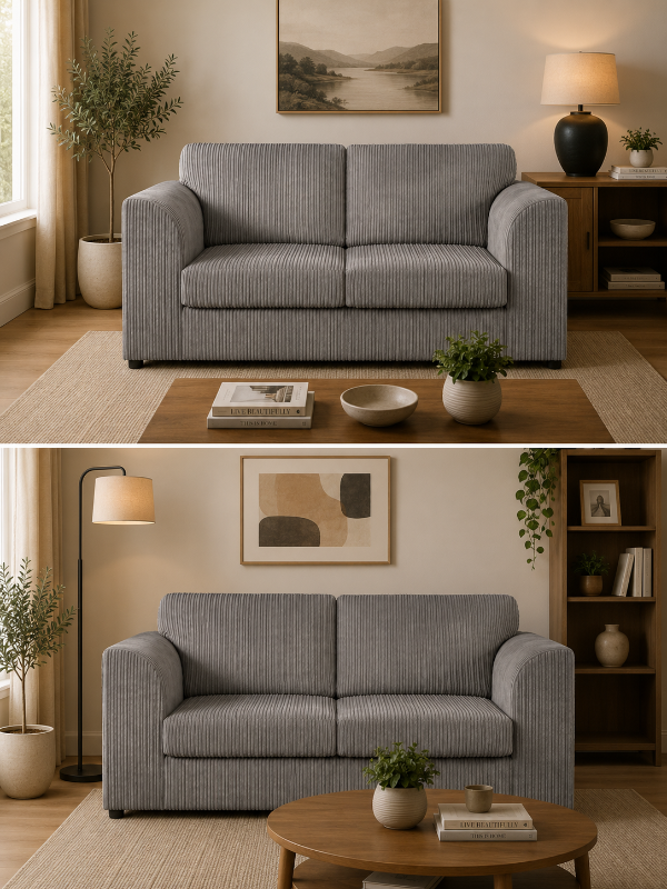 3/2 Seated Sofa Set Jumbo Cord Grey 3 2 Seater Couch & Footstool