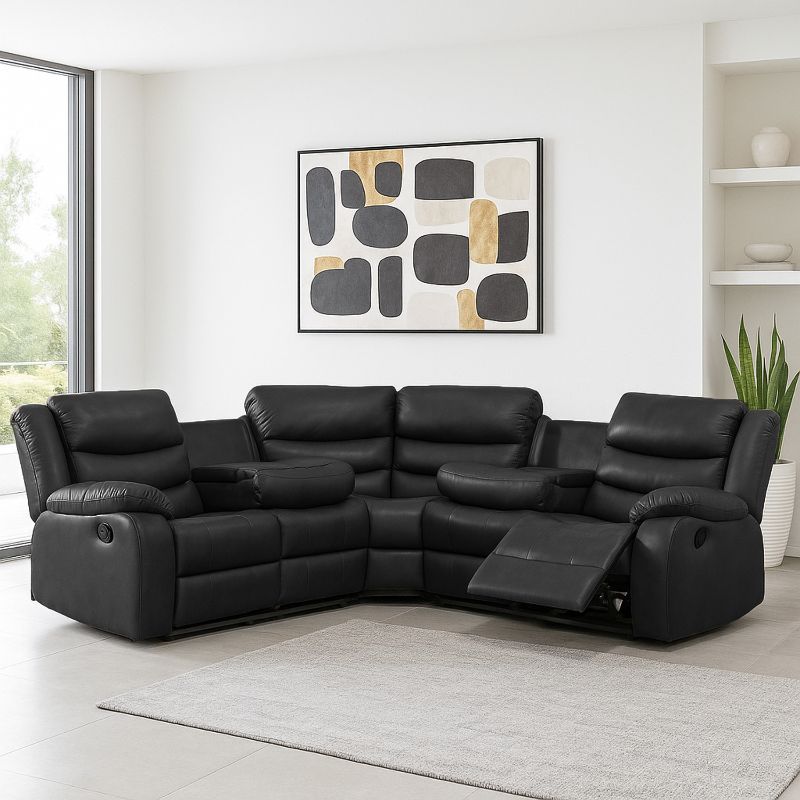 Recliner Corner 5 Seater Sofa 2C2 Electric Couch Roma Black