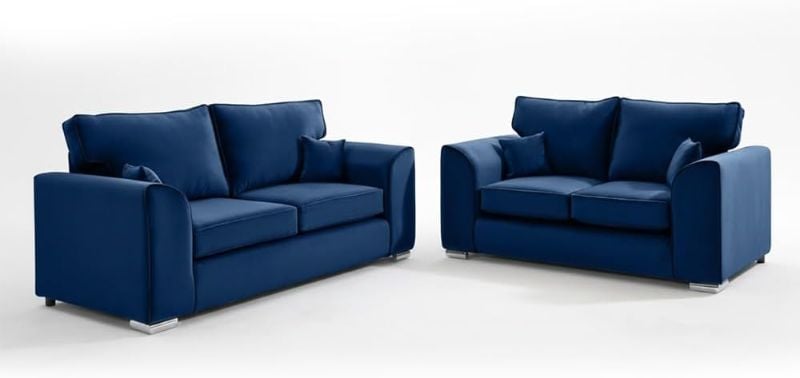 Plush Velvet 3+2 Settee Sofa Sets - Dylann 2 Seater & 3 Seater - Blue, High Back - Modern Seaters Suite