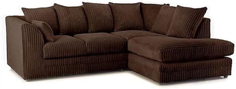 Jumbo Cord Corner L-Shape Sofa 4 Seater Soft Fabric Left/Right Hand Couch Brown