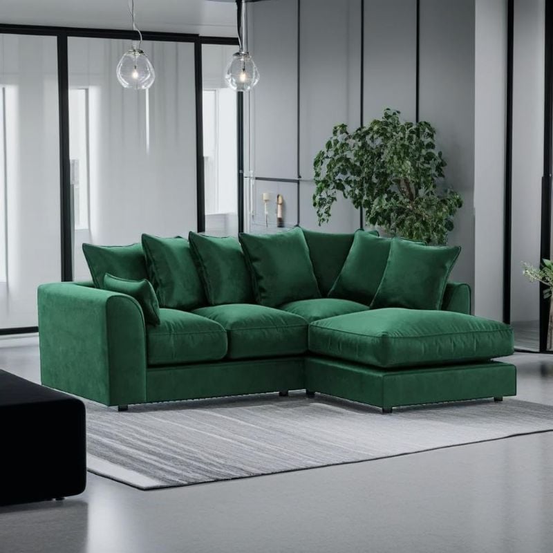 Plush Velvet Green Corner Sofa Left Right Hand Suite Set