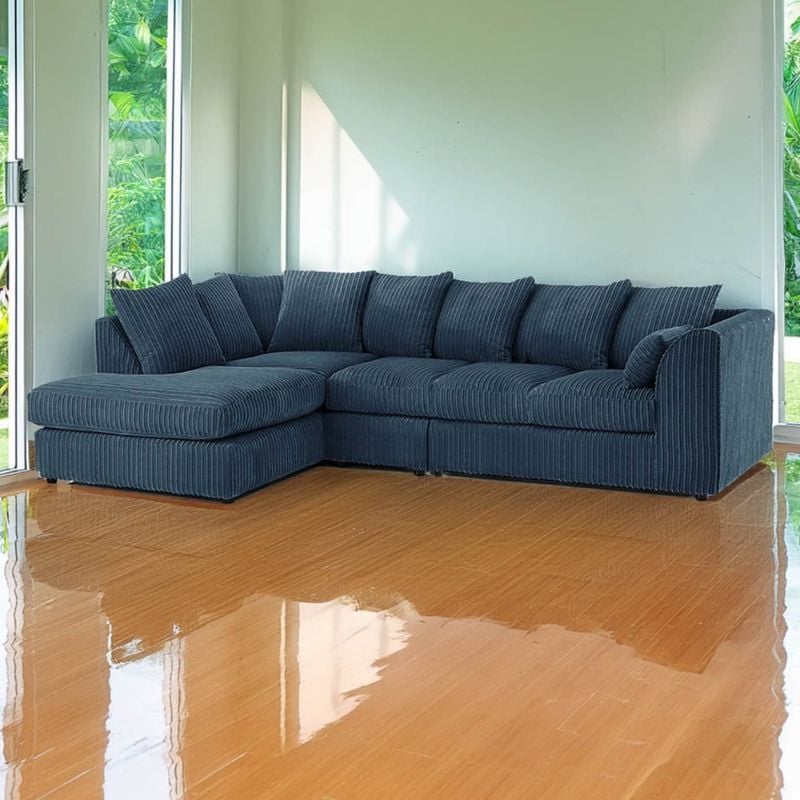Modern 5 Seater Large Corner Sofa Sectional l-Shape Suite Blue Couch