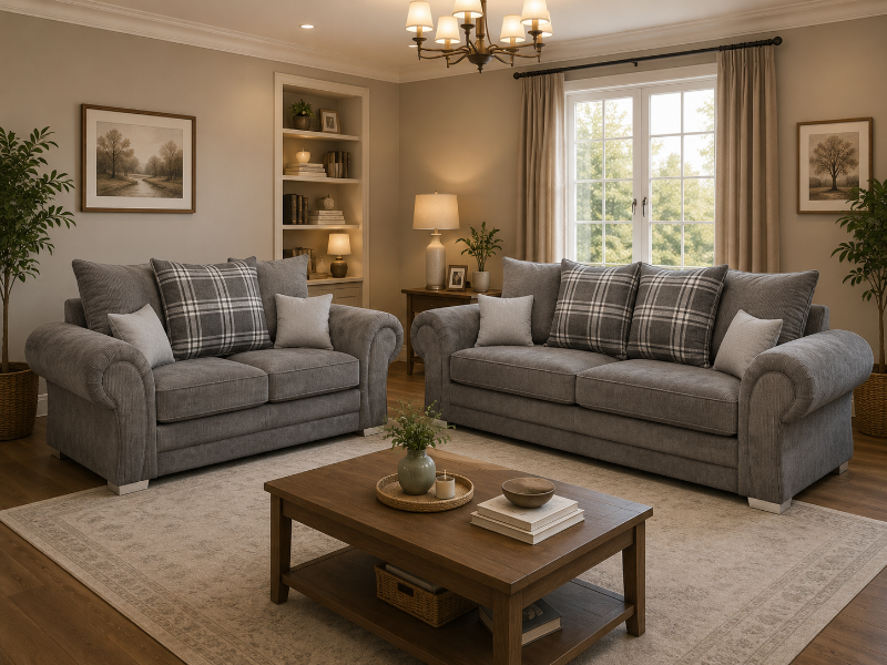 Verona Chesterfield 3+2 Seater Sofa Set Grey 3 Settee & 2 Settee Couch