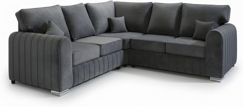 🛋️ Lilly Corner 5-Seater Sofa Soft Plush Velvet Grey Sectional Couch