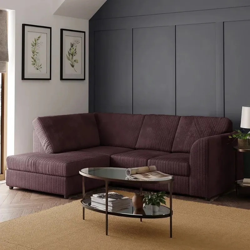 Corner 4 Seater Left Right Modern Jumbo Cord Full Back L shape Sofa Brown
