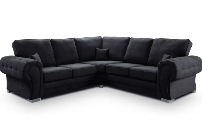 Luxury Verona 2C2 Corner Sofa Suite High Back Chesterfield Black Couch