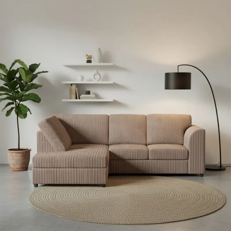 Corner 4 Seater Left Right Modern Jumbo Cord Full Back L shape Sofa Beige