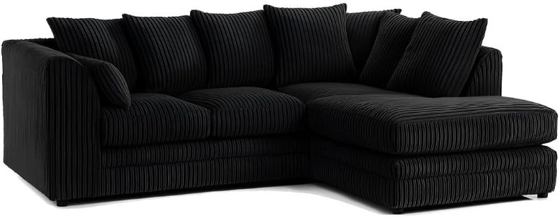 Jumbo Cord Corner L-Shape Sofa 4 Seater Soft Fabric Left/Right Hand Couch Black