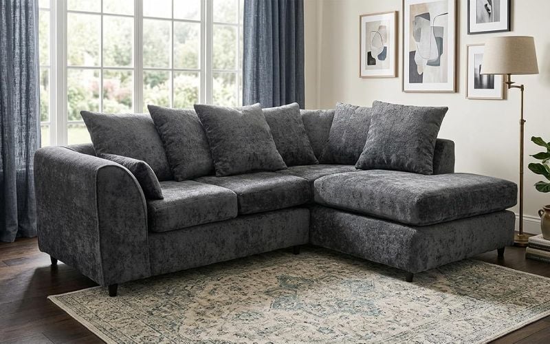 Corner L shape 4 Seater Sofa Dark Grey Chenille Alaska Couch