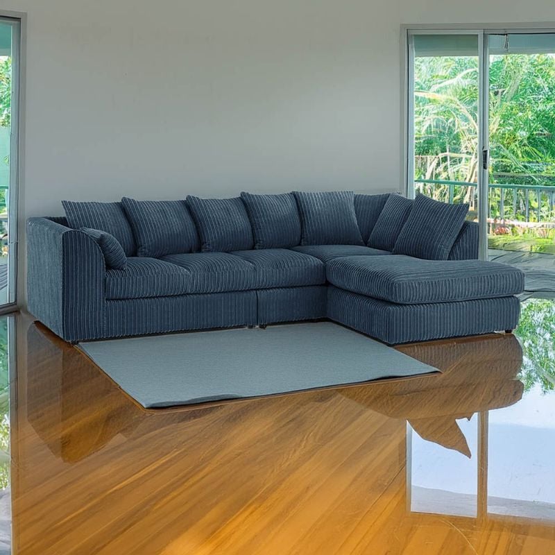 Modern 5 Seater Large Corner Sofa Sectional l-Shape Suite Blue Couch