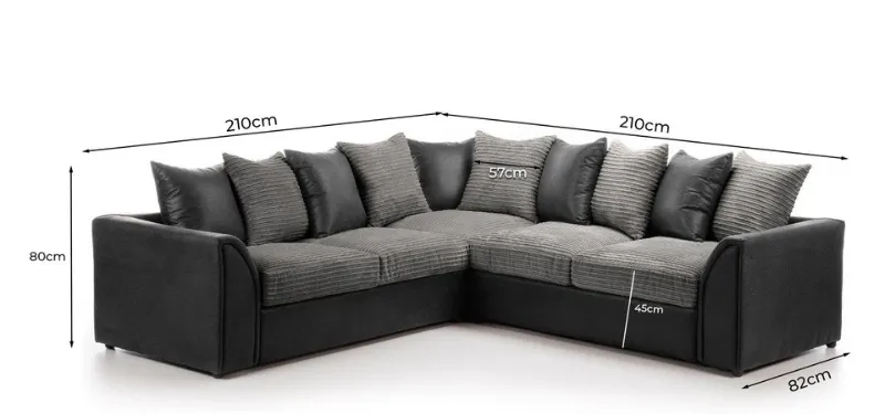 Byron Fabric Corner Sofa 5 Seater Sofa Black&Grey