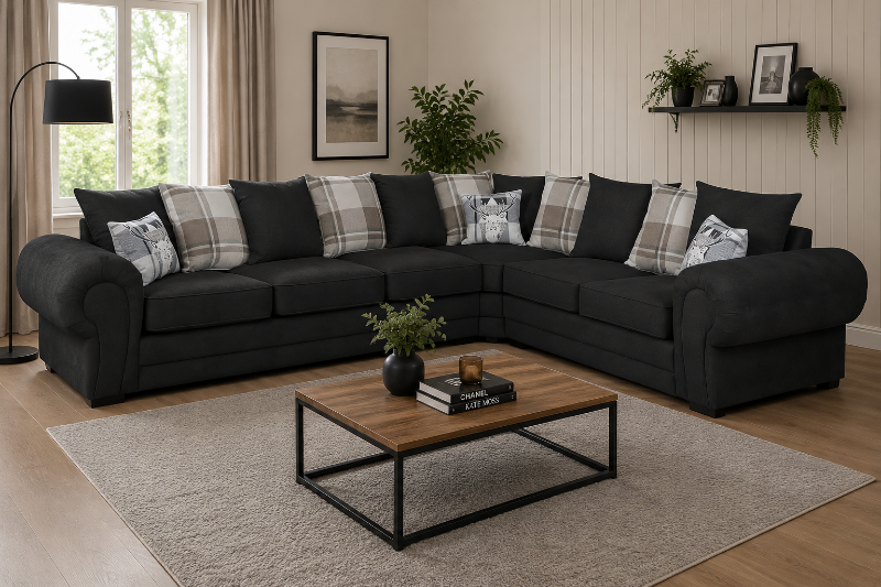 Verona Chesterfield Corner 3C2 Sectional Black Sofa