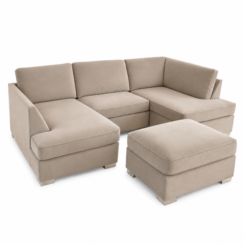 Mini U-Shape Cinema Beige High-Back Modular 5–6 Seater Sofa