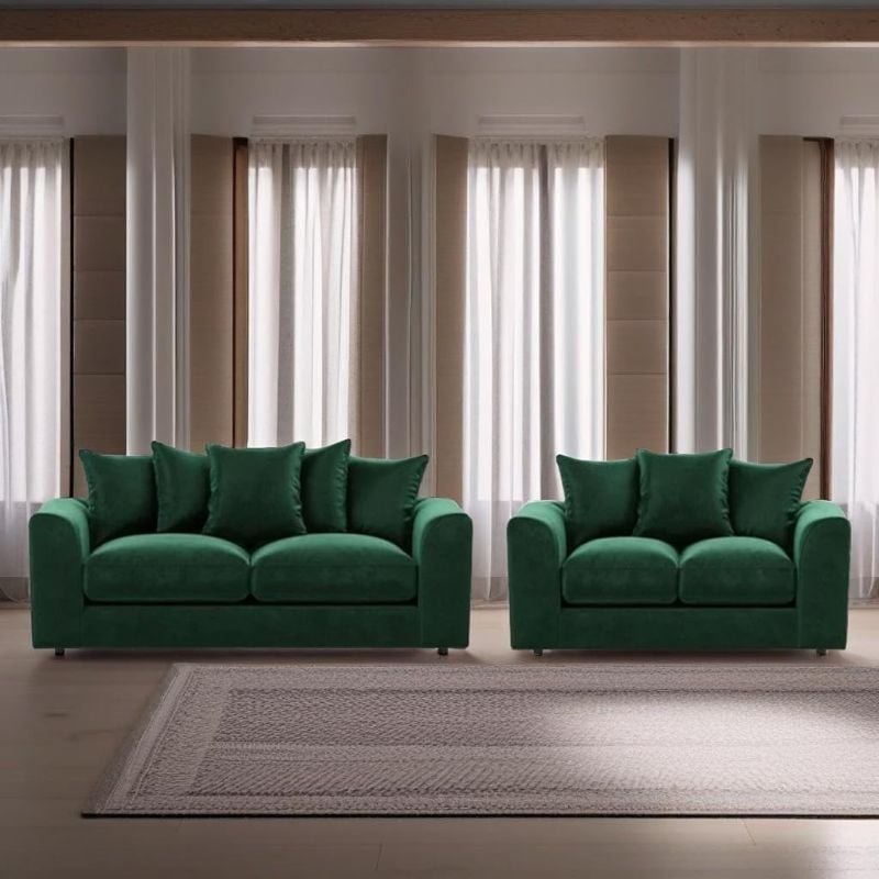 Plush Velvet 3 + 2 Seater Sofa Suite Set Green Scatter Cushions Modern Design