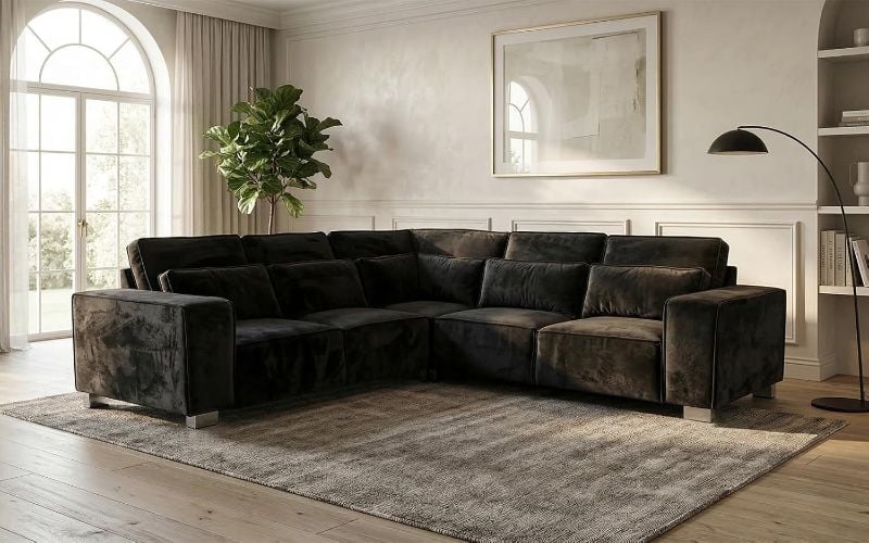 Sloane Corner 5 Seater Sectional Sofa Modern Large Corner Couch Black