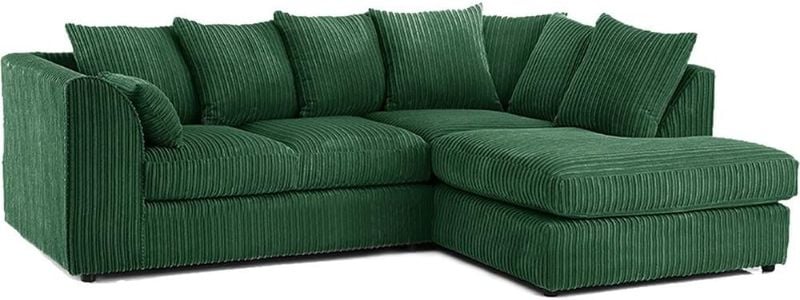 Jumbo Cord Corner L-Shape Sofa 4 Seater Soft Fabric Left/Right Hand Couch Green