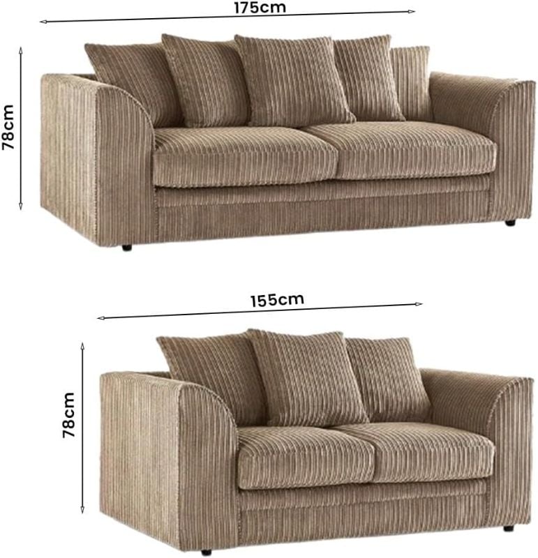 Jumbo Cord 3+2 Seater Sofa Beige Suite Set Soft Fabric Living Room