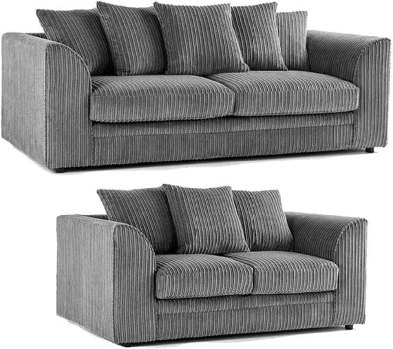 Jumbo Cord 3+2 Seater Sofa Grey Suite Set Soft Fabric Living Room