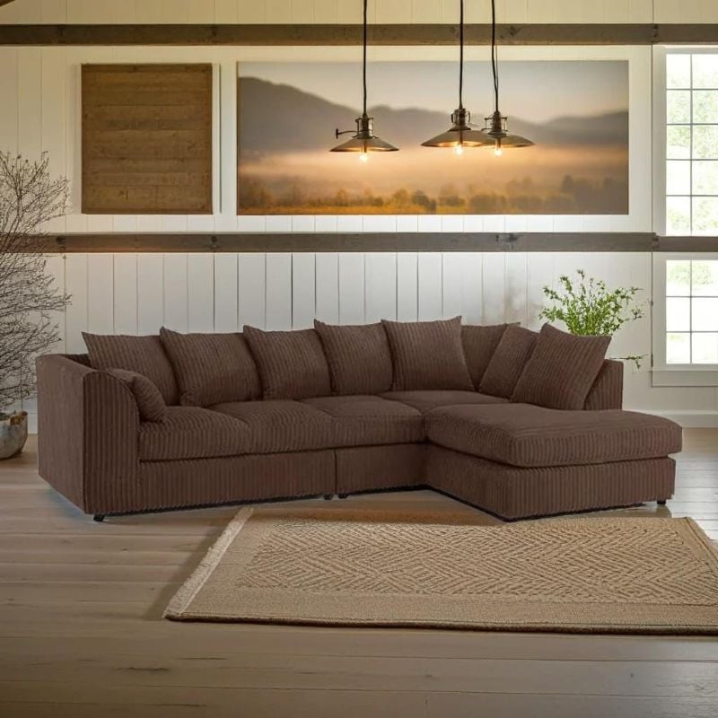 Modern 5 Seater Large Corner Sofa Sectional l-Shape Suite Brown