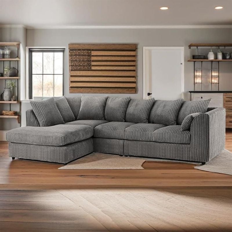 Modern 5 Seater Large Corner Sofa Sectional l-Shape Suite Grey Couch