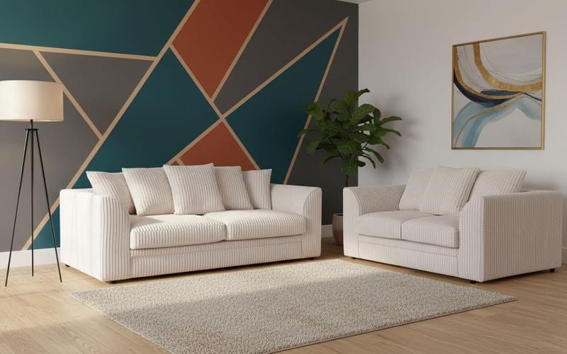 Jumbo Cord 3+2 Seater Sofa Cream Suite Set Soft Fabric Living Room