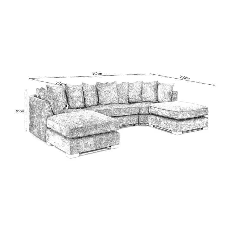 Luxury Bishop U-Shape Sofa Alaska Chenille Fabric Modular 6,7 Seater Couch Dark grey