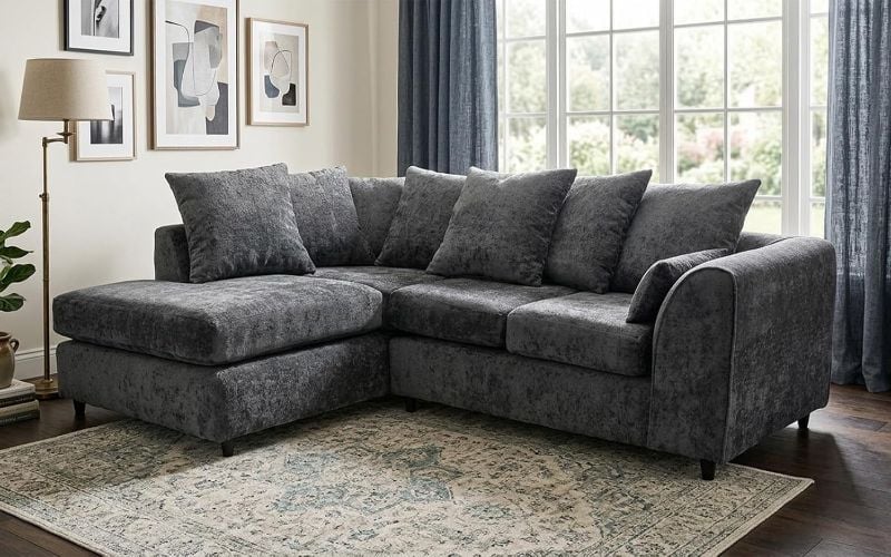 Corner L shape 4 Seater Sofa Dark Grey Chenille Alaska Couch