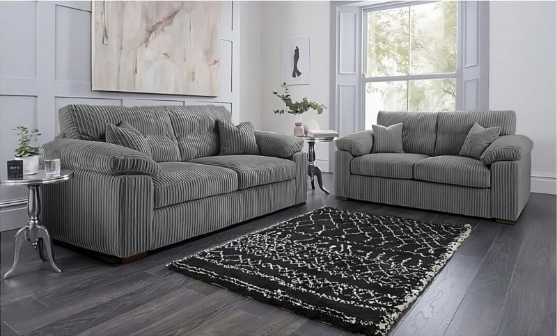 Jumbo Cord 3 2 Sofa Full back Amalfi 3 Seater 2 Seater Arm Chair foot Stool Grey