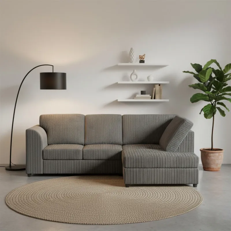 Corner 4 Seater Left Right Modern Jumbo Cord Full Back L shape Sofa Grey