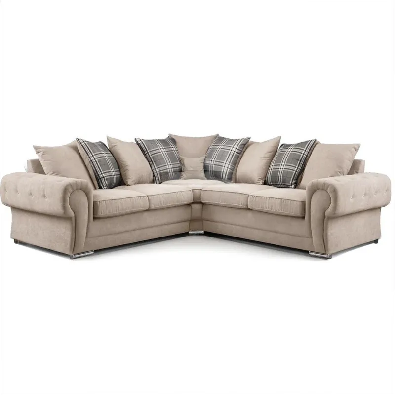Chesterfield Verona Grey Corner Sofa Suite Scatter Cushions Beige Sofa