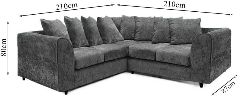 Alaska Light Grey Corner Settee – 5 Seater Fabric Sofa – Dual Arm 2C2 Modular Scatter Back Couch – Soft Upholstered Sectional Sofa Suite for Living Room