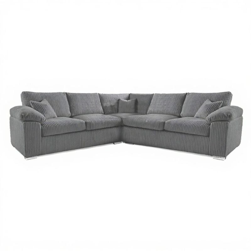 Amalfi/Delta Corner 5-Seater Jumbo Cord Sofa Modern Living Room Couch Grey ✨