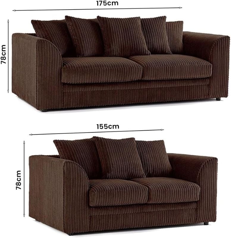 Jumbo Cord 3+2 Seater Sofa Brown  Suite Set Soft Fabric Living Room