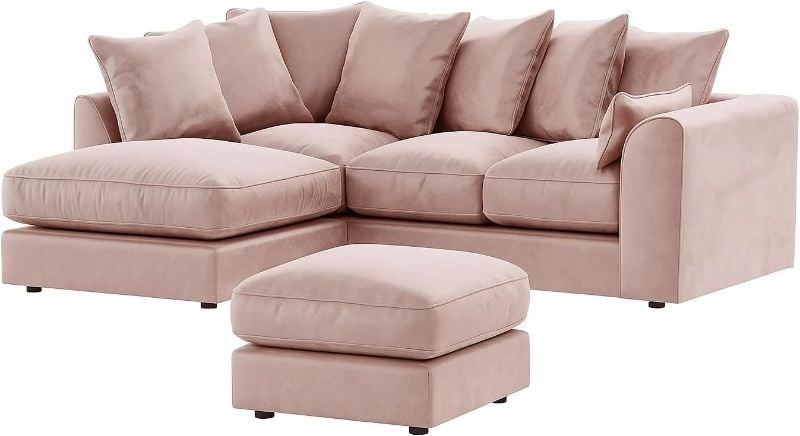 Plush Velvet Pink Corner Sofa Left Right Hand Suite Set