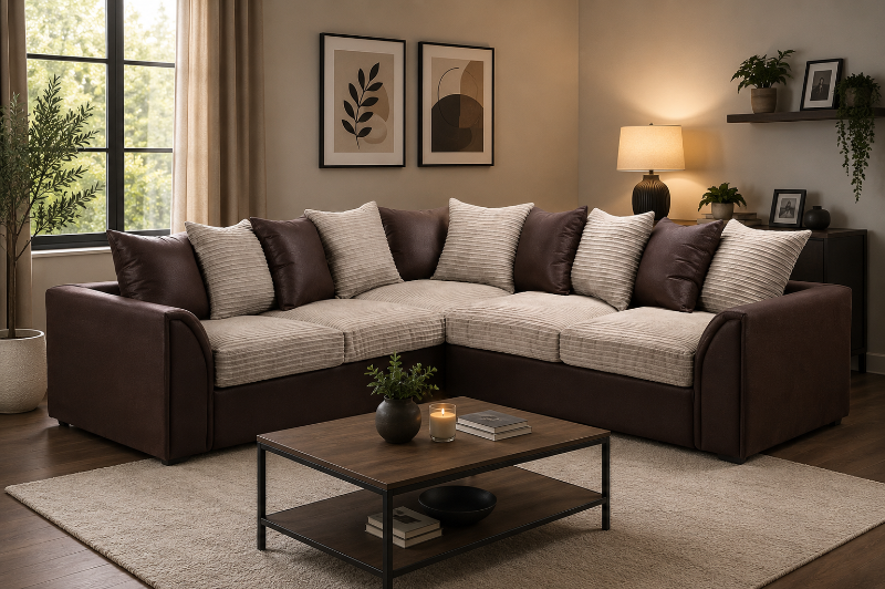 Byron Fabric Corner Sofa 5 Seater Sofa Beige&Bown