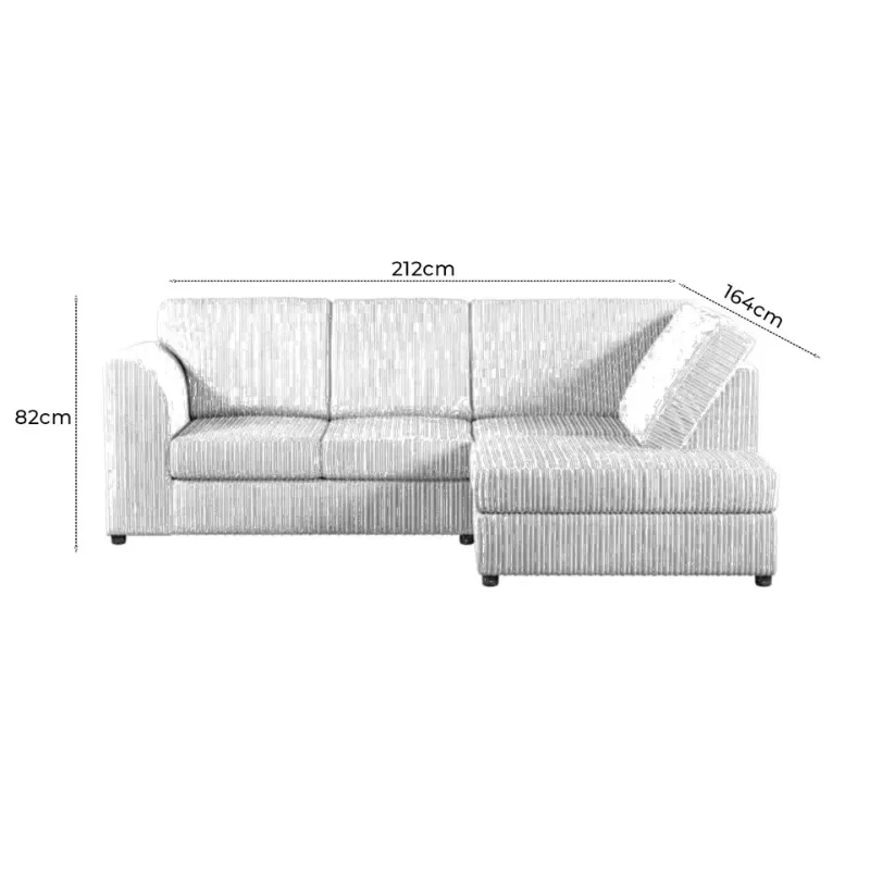 Corner 4 Seater Left Right Modern Jumbo Cord Full Back L shape Sofa Black