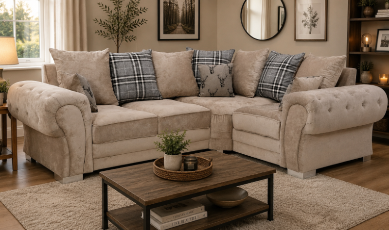 Verona Chesterfield Corner 2C1 Beige Sofa Set