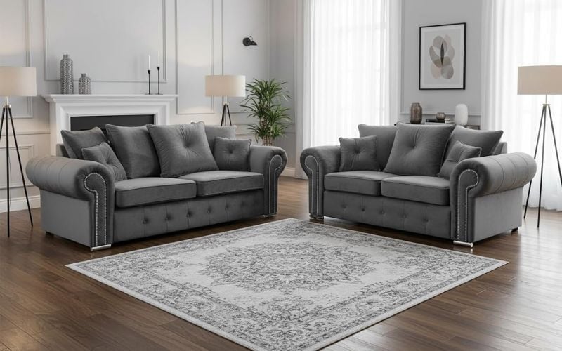 Ashwin 3+2 Sofa Set Grey Contemporary Living Room Couch Suite