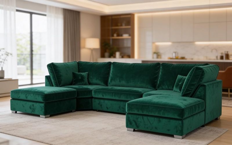 Bishop U Shape Modular Sofa 6/7 Seater Plush Velvet Green Couch Suite Set