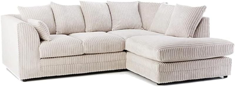 Jumbo Cord Corner L-Shape Sofa 4 Seater Soft Fabric Left/Right Hand Couch Cream