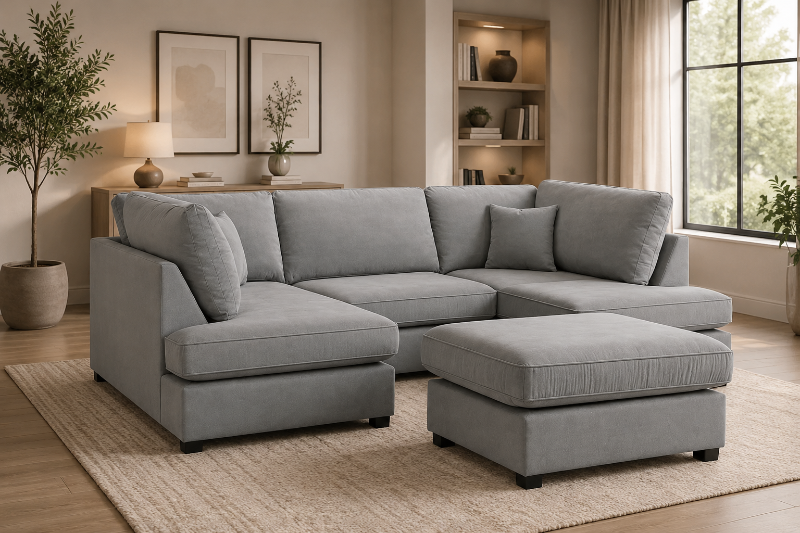 Mini U-Shape Cinema Grey High-Back Modular 5–6 Seater Sofa