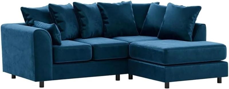 Plush Velvet Blue Corner Sofa Left Right Hand Suite Set