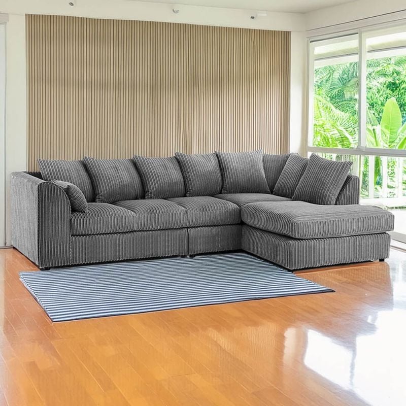 Modern 5 Seater Large Corner Sofa Sectional l-Shape Suite Grey Couch