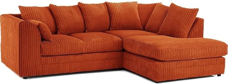 Jumbo Cord Corner L-Shape Sofa 4 Seater Soft Fabric Left/Right Hand Couch Orange