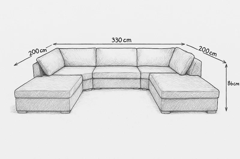 Modern U Shape Sofa – Jumbo Cord Corner Full Back Couch Foot Stool Large Suite Black
